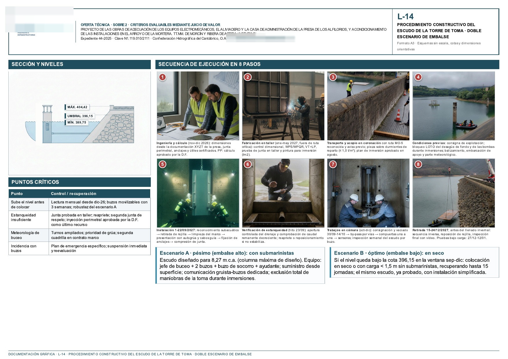 Procedimiento constructivo de una torre de toma desarrollado en ocho pasos y dos escenarios de nivel