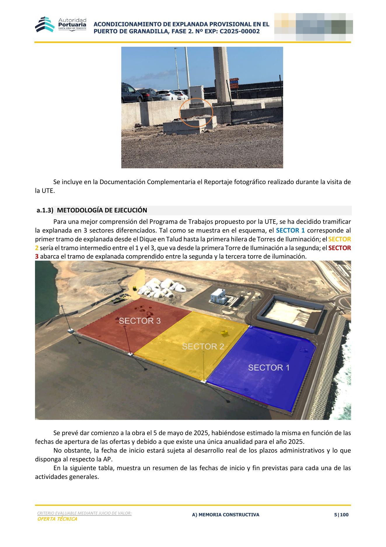 Sectorización y metodología de ejecución de una explanada portuaria anonimizada
